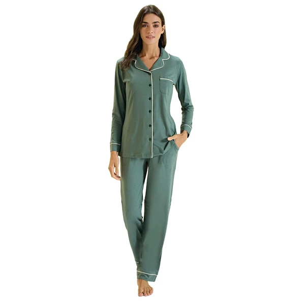Over Sleep 3307 Kadın Uzun Kol Modal Önden Düğmeli Pijama Takım (M-L-XL-XXL) ürün görseli 1