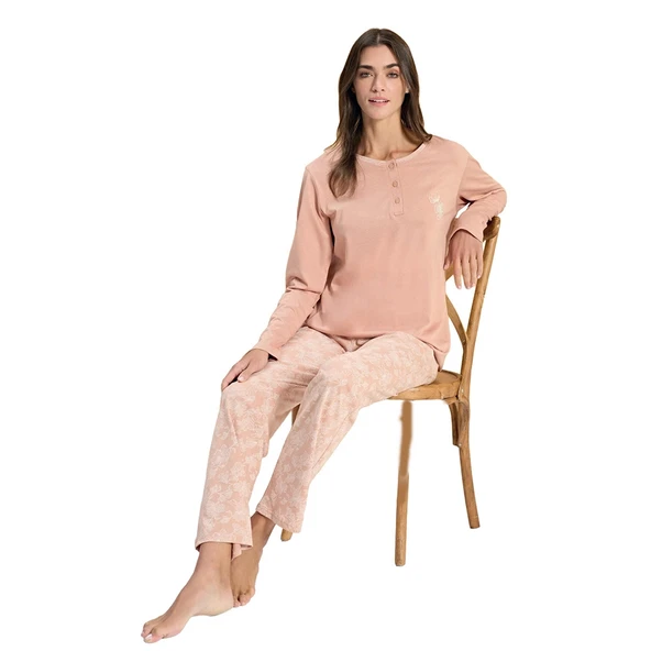 Over Sleep 3311 Kadın Uzun Kol Büyük Beden Modal Pijama Takım  (L-XL-XXL-3XL) ürün görseli 1