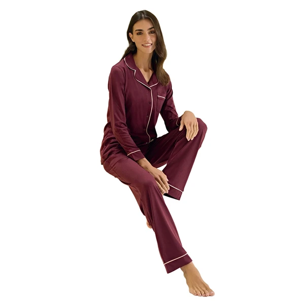 Over Sleep 3304 Kadın Uzun Kol Modal Önden Düğmeli Pijama Takım (M-L-XL-XXL) ürün görseli 1