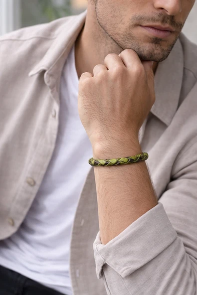 Lime Craft Hakiki Deri Erkek Bileklik – Örgü Tasarım – Çelik Mıknatıslı Kilit-1333 ürün görseli 1
