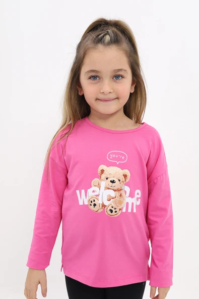 Toontoy Kız Çocuk Baskılı Bisiklet Yaka Uzun Kollu Tişört ürün görseli 1