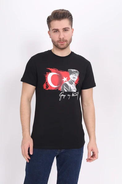 Toontoy Unisex Atatürk Baskılı Bisiklet Yaka Kısa Kollu Tişört ürün görseli 1