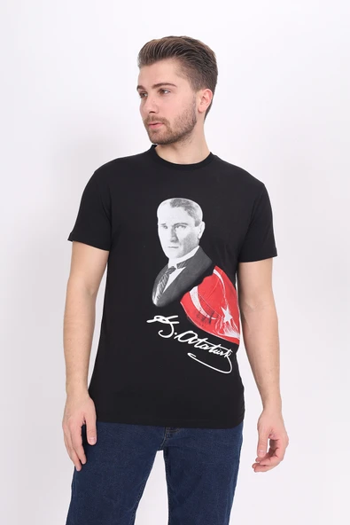 Toontoy Unisex Atatürk Baskılı Bisiklet Yaka Kısa Kollu Tişört ürün görseli 1