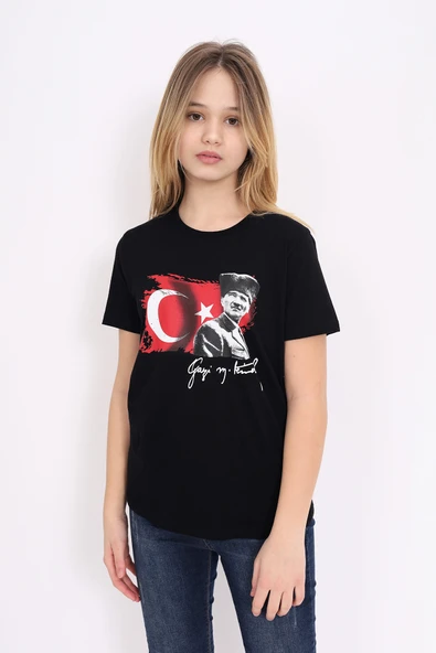 Toontoy Unisex Atatürk Baskılı Bisiklet Yaka Kısa Kollu Tişört ürün görseli 1