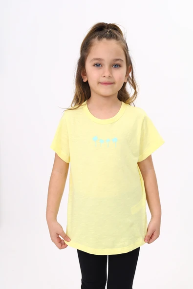 Toontoy Kız Çocuk Baskılı Bisiklet Yaka Kısa Kollu Tişört ürün görseli 1