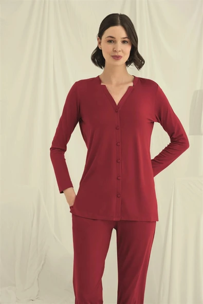 HERŞEYTREND  Uzun Kollu Boydan Düğmeli V Yaka Pijama Takımı ürün görseli 1