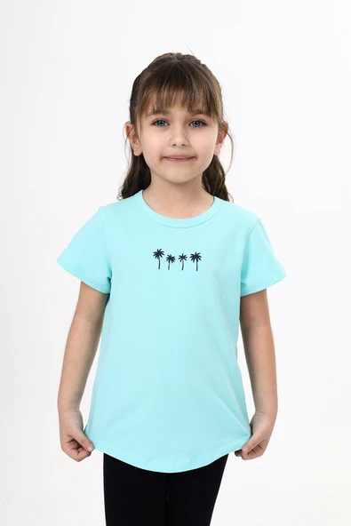 Toontoy Kız Çocuk Baskılı Bisiklet Yaka Kısa Kollu Tişört ürün görseli 1