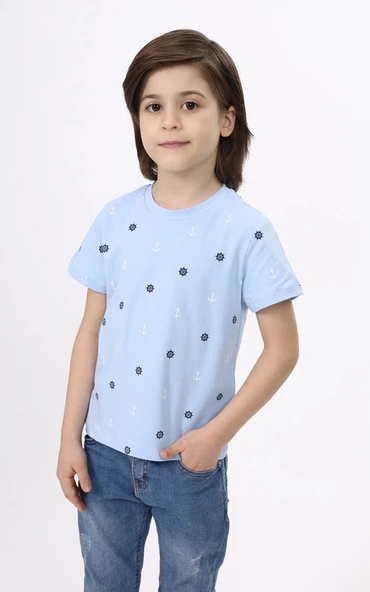 Toontoy Erkek Çocuk Baskılı Bisiklet Yaka Kısa Kollu Tişört ürün görseli 1