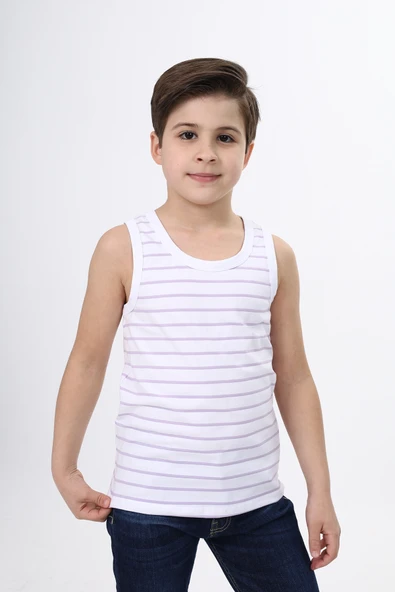 Toontoy Erkek Çocuk Çizgili Bisiklet Yaka Kolsuz Tişört ürün görseli 1