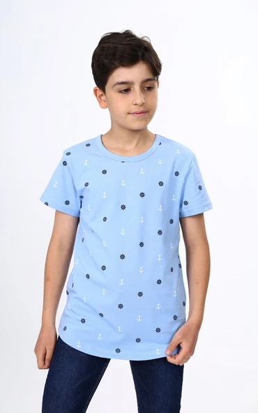 Toontoy Erkek Çocuk Baskılı Bisiklet Yaka Kısa Kollu Tişört ürün görseli 1