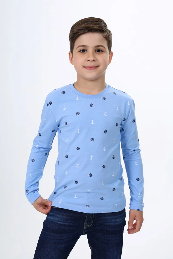 Toontoy Erkek Çocuk Baskılı Bisiklet Yaka Uzun Kollu Tişört ürün görseli 1