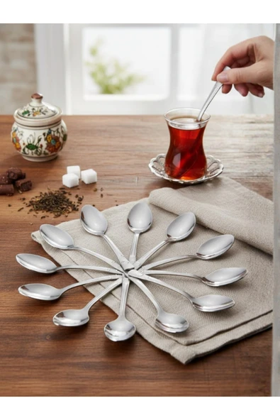 First Snowflake 12'li Paslanmaz Çelik Çay Kaşığı Seti - Ay Yıldız Motifli Kararmaz Takım ürün görseli 1