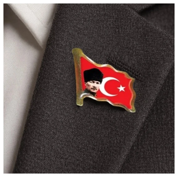 Atatürk Dalgalı Bayrak Rozet Türk Bayrağı Yaka Rozeti - 2 adet ürün görseli 1