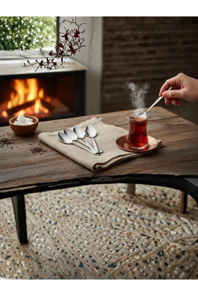 First Snowflake 12'li Paslanmaz Çelik Çay Kaşığı Seti - Kararmaz Parlak Metal Sade Takım ürün görseli 1