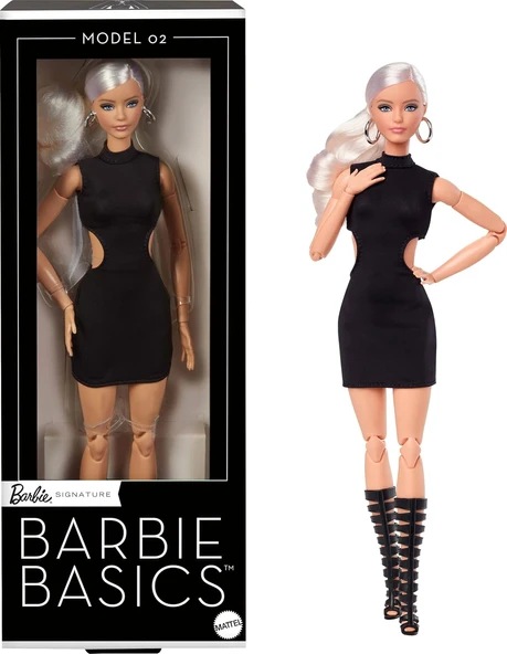 Barbie Basics Model 02 Sarı Saçlı Koleksiyoncu Bebek, Siyah Mini Elbise Ve Gladyatör Botları, Evrens ürün görseli 1