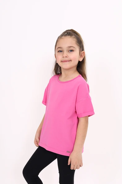 Toontoy Kız Çocuk Baskılı Bisiklet Yaka Kısa Kollu Tişört ürün görseli 1