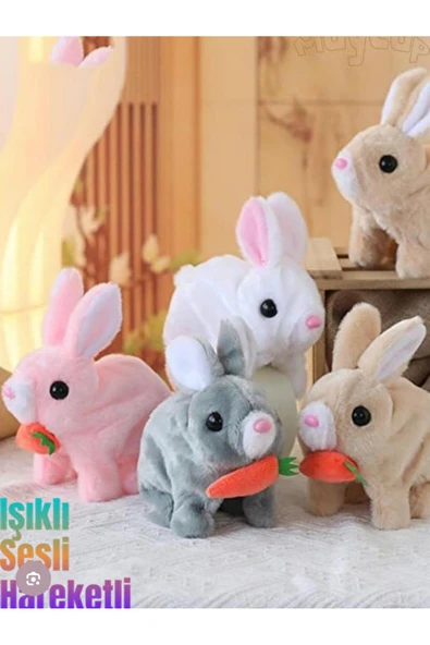 Tavşan Karma renk tekli Pilli Sesli Ve Işıklı Zıplayan Peluş ürün görseli 1