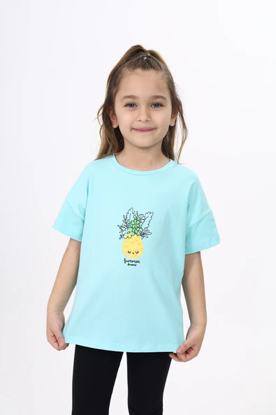Toontoy Kız Çocuk Baskılı Bisiklet Yaka Kısa Kollu Tişört ürün görseli 1