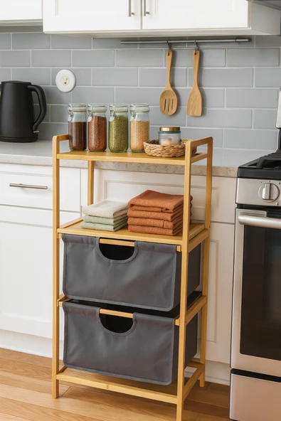 Porsima Pbt-714 Ahşap Bambu Banyo Mutfak Organizeri 3 Raflı Çok Amaçlı Banyo Mutfak Düzenleyici Organizer Banyo Mutfak Dolabı Sebzelik Organizeri ürün görseli 1