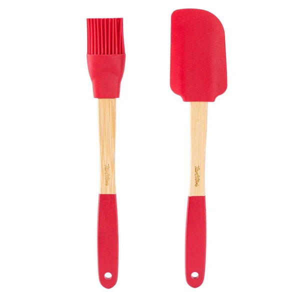 Tantitoni Bambu Saplı Kırmızı Silikon Spatula Ve Fırça Seti ürün görseli 1