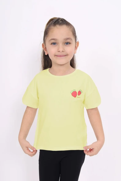 Toontoy Kız Çocuk Baskılı Bisiklet Yaka Kısa Kollu Tişört ürün görseli 1