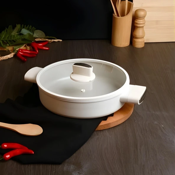 BELARIVA 26 CM BEYAZ SILIKON SAPLI BASIK TENCERE ürün görseli 1