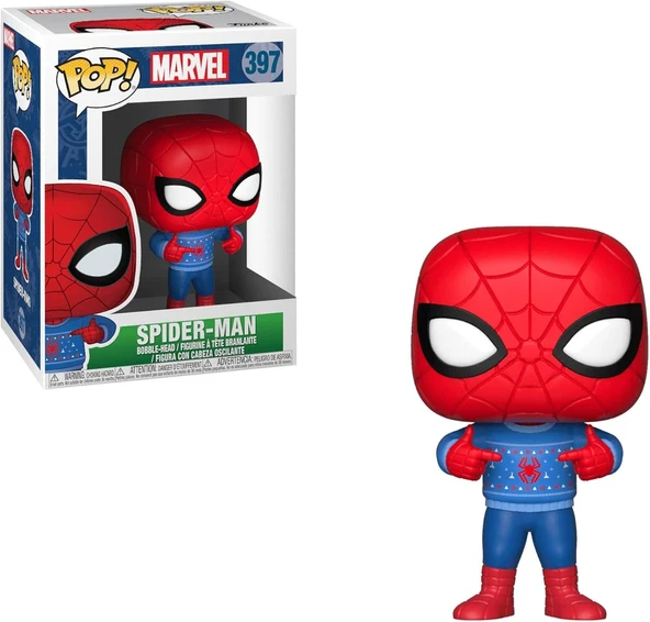 Funko 33983 Marvel: Holiday Spider-Man W/Ugly Sweater Pop Bobble, Multi ürün görseli 1