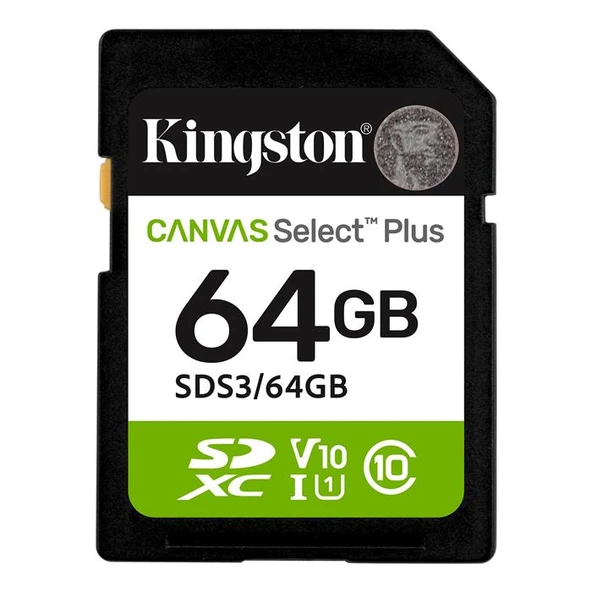 Kingston Canvas Select Plus SDS3-64GB Class 10 UHS-I U1 A1 V10 64 GB Hafıza Kartı ürün görseli 1