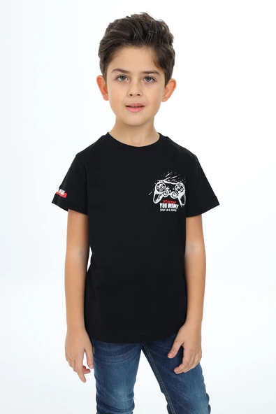 Toontoy Erkek Çocuk Baskılı Bisiklet Yaka Kısa Kollu Tişört ürün görseli 1