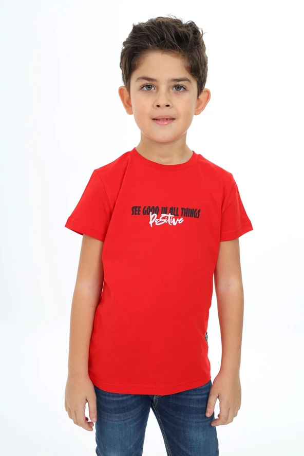 Toontoy Erkek Çocuk Baskılı Bisiklet Yaka Kısa Kollu Tişört ürün görseli 1