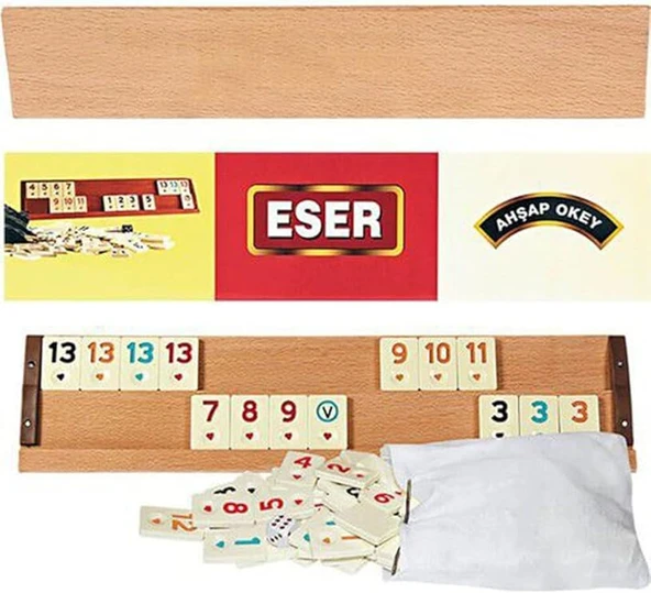 ESER Ahşap Okey Takımı - Klasik 4'lü Istaka Seti - Taş Saklama Torbalı ürün görseli 1