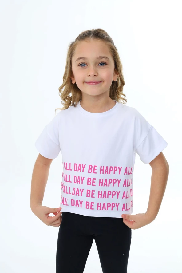 Toontoy Kız Çocuk Baskılı Bisiklet Yaka Kısa Kollu Tişört ürün görseli 1