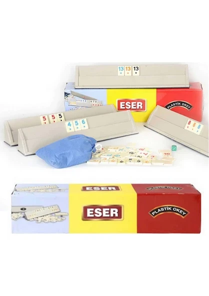 ESER Plastik Okey Takımı - Klasik 4'lü Istaka Seti - Taş Saklama Torbalı ürün görseli 1