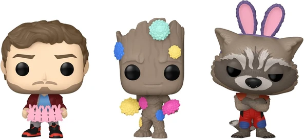 Funko Cep Pop! Marvel: Galaksinin Koruyucuları - Paskalya Yıldız Lordu, Groot Ve Roket 3'Lü Paket ürün görseli 1