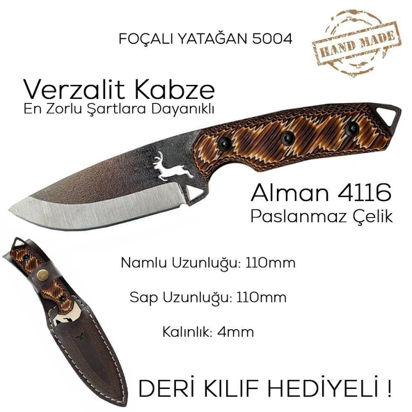 Foçalı 5004 Verzalit Yatağan El Yapımı 22cm Av Kamp Bıçağı ürün görseli 1
