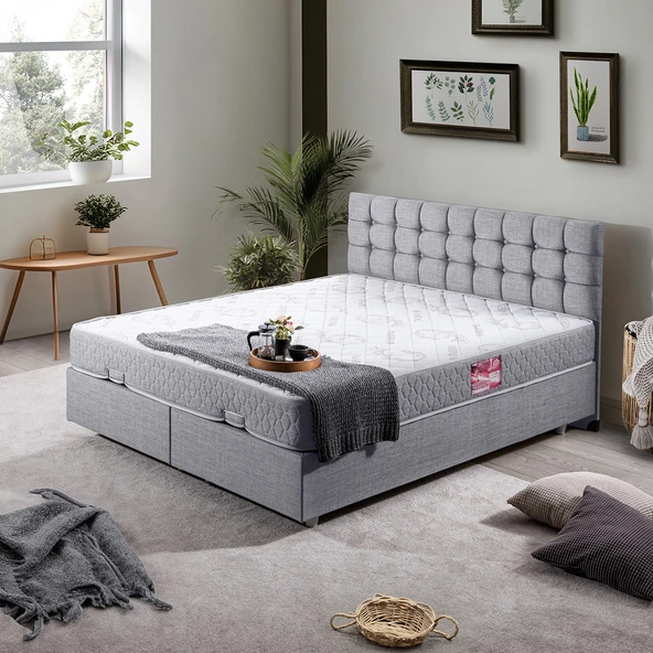 Venedik Çift Kişilik Baza Başlık Letto Yatak Seti - Açık Gri ürün görseli 1