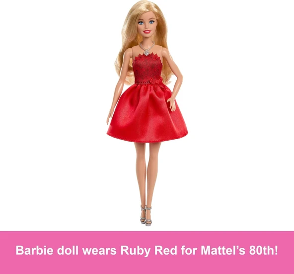 Barbie 80.Yıl Kırmızı Elbiseli, Jgd25 - Resim 3