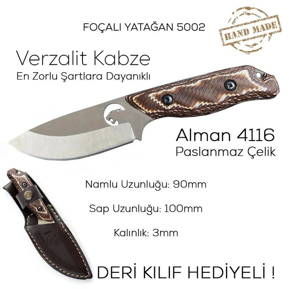 Foçalı 5002 Verzalit Yatağan El Yapımı 19cm Av Kamp Bıçağı ürün görseli 1