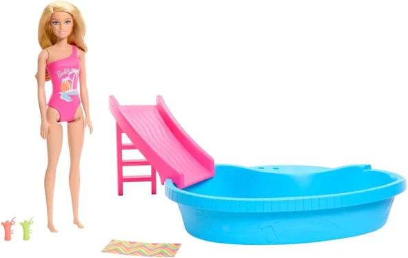 Barbie Bebek Ve Havuz Oyun Seti Barbie Bebek Ve Havuz Oyun Seti, Sarışın Bebek, Havuz, Kaydırak, Hav ürün görseli 1