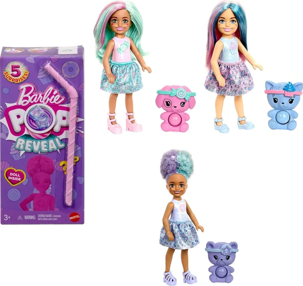 Barbie Chelsea Pop Reveal Bebek Seti, Atıştırmalık Serisi, Kokulu Küçük Bebek, Karnına Bastırılabile ürün görseli 1