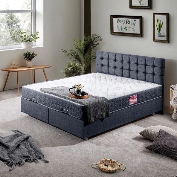 Venedik Çift Kişilik Baza Başlık Letto Yatak Seti - Lacivert ürün görseli 1