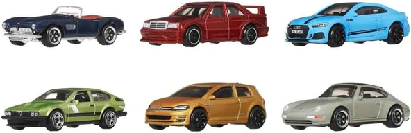 Hot Wheels 1:64 Ölçekli Metal Oyuncak Arabalar, Özel Süslemelere Sahip 6'Lı Avrupa Aracı Seti (Still ürün görseli 1
