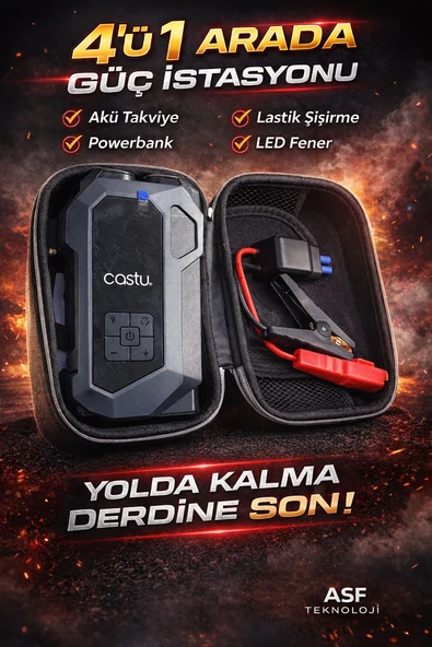 4in1 Akü Takviye Cihazı 16.000mAh  Akım Korumalı + Lastik Şişirme + Fener + Powerbank ürün görseli 1