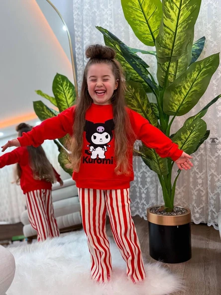 Cg Kids Kuromi Kız Çocuk 3 iplik Alt Üst Takım Süper Kalite Kumaş Waffe Eşofman Altı Kumaş ürün görseli 1