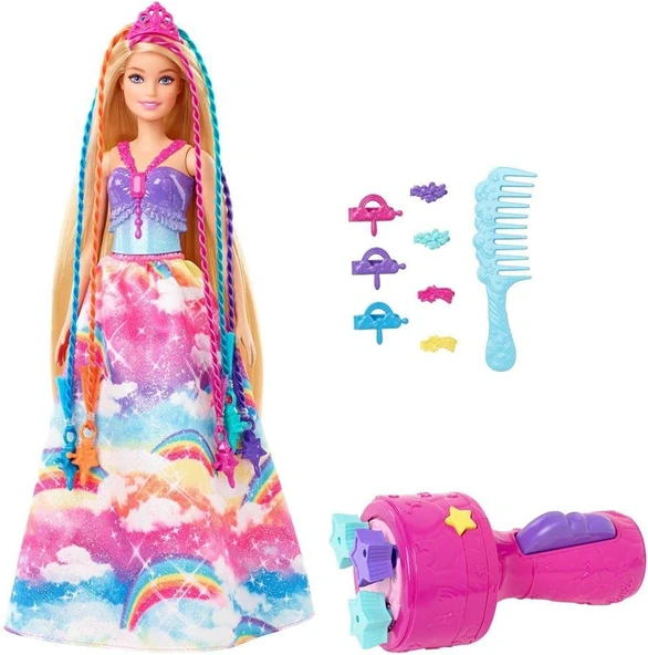Barbie Dreamtopia Örgü Saçlı Prenses Bebeği (29 Cm, Sarışın), Gökkuşağı Renkli Postişleri Ve Aksesua ürün görseli 1