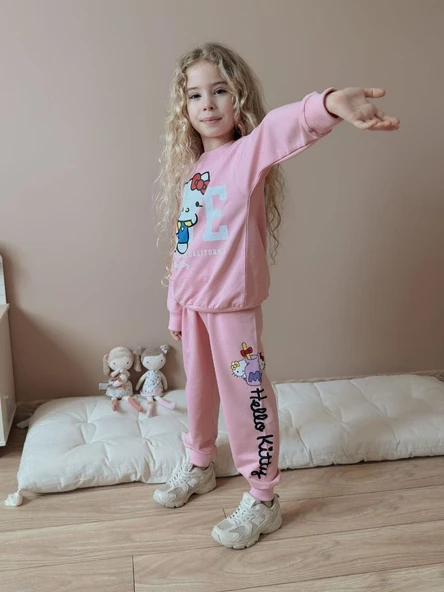 Cg Kids Hello Kitty Sırt Baskı Detaylı Kız Çocuk 2 Iplik Alt Üst Takım Süper Kalite Kumaş ürün görseli 1