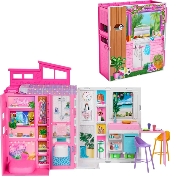 Barbie'Nin Yeni Portatif Evi 2024 Barbie'Nin Yeni Portatif Evi 2024, 4 Oyun Alanı Ve 11 Dekorasyon A ürün görseli 1