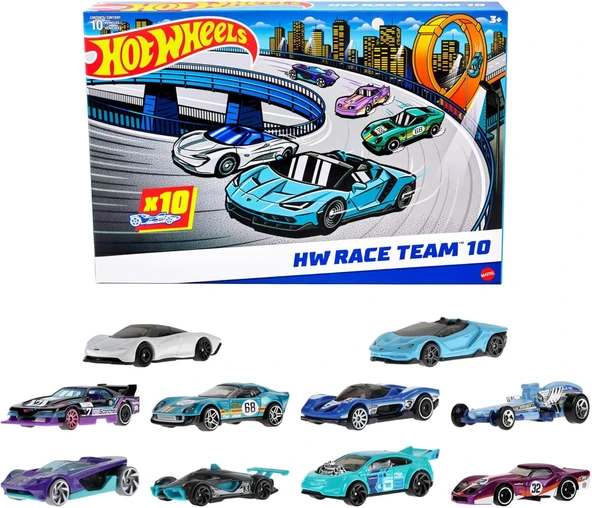 Hot Wheels Oyuncak Arabalar, 10'Lu Yarış Arabası Paketi, 1:64 Ölçekli Corvette, Lamborghini, Mclaren ürün görseli 1