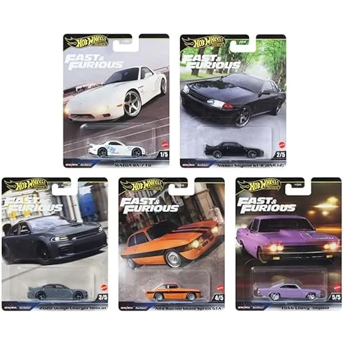 Hot Wheels Premium Fast & Furious 5’Li Diecast Araba Seti – Rx-7, Skyline Gt-R, Charger, Giulia, Imp ürün görseli 1