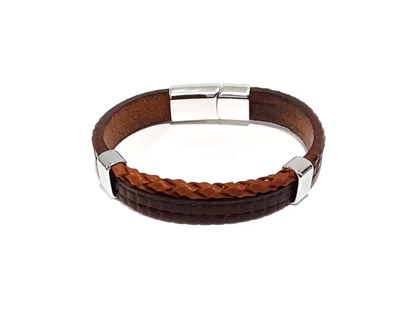 Nomad Leather Earth Classic Kahverengi Hakiki Deri Erkek Bileklik – Çelik Mıknatıslı Kilit-50-536 ürün görseli 1